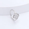 Round White Moissanite Pave Sterling Silver Four Leaf Clover Ring by Fine Color Jewels