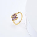 2.54 Ct Round Dark Purple Amethyst Prong Yellow Gold Plated Silver Four Leaf Clover Ring by Fine Color Jewels