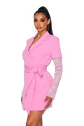 Belted Rhinestone Sleeve Sports Blazer Jacket by The House of Stylez