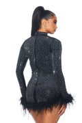 Rhinestone and Feather Velvet Mini Dress by The House of Stylez