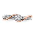 14k White and Rose Gold 3/8 ct Lab Diamond 3Three Stone Pave Bypass Ring by Fine Color Jewels
