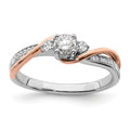 14k White and Rose Gold 3/8 ct Lab Diamond 3Three Stone Pave Bypass Ring by Fine Color Jewels