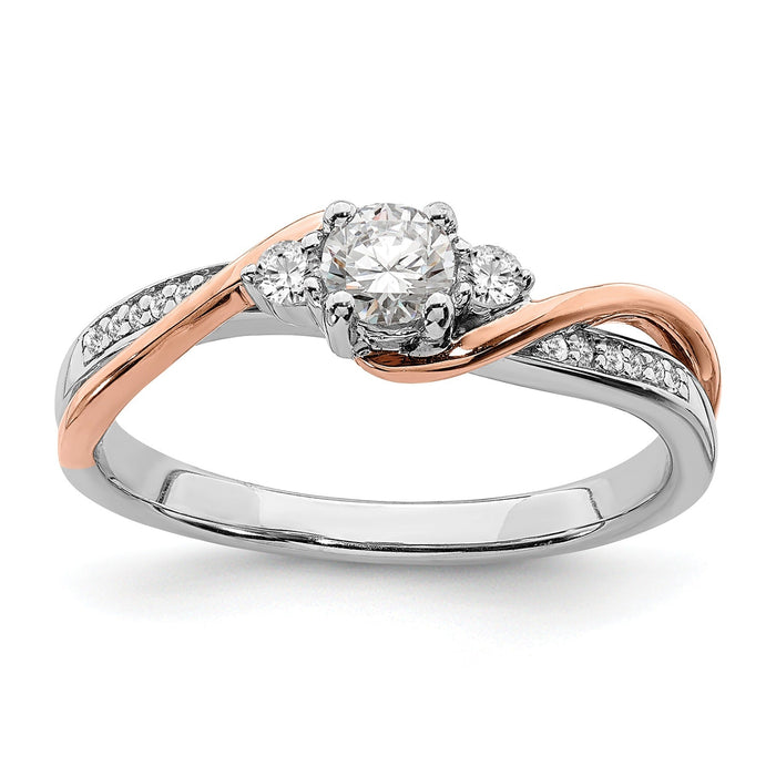 14k White and Rose Gold 3/8 ct Lab Diamond 3Three Stone Pave Bypass Ring by Fine Color Jewels