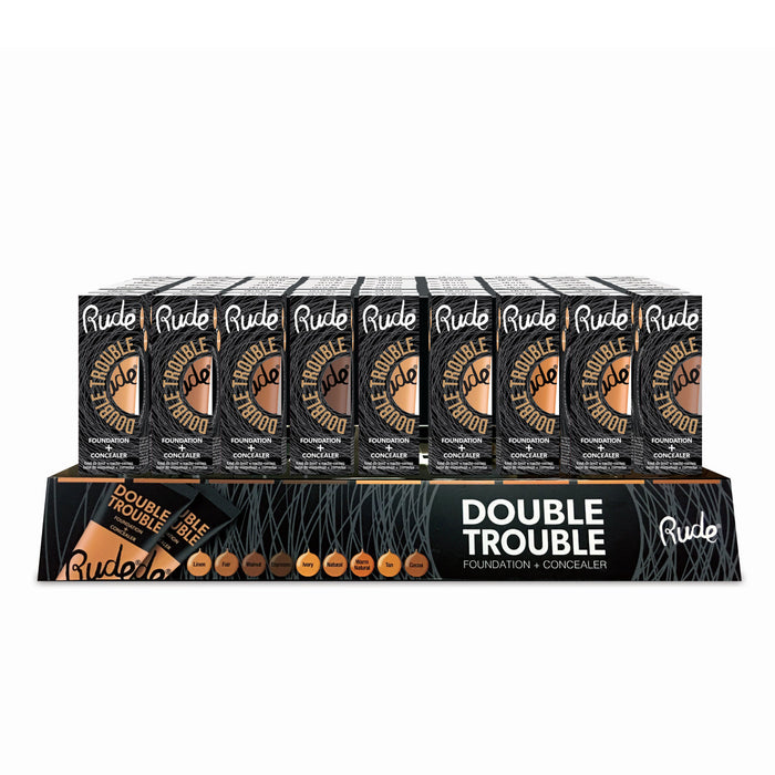 RUDE Double Trouble Foundation + Concealer Acrylic Display Set, 108 Pieces by Avera Group
