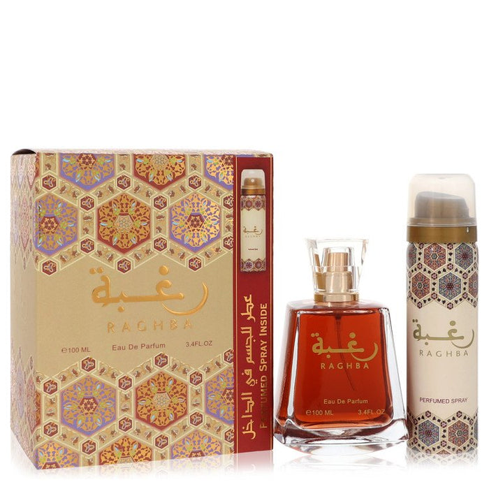 Lattafa Raghba by Lattafa Eau De Parfum Spray Plus 1.7 oz Deodorant Spray 3.4 oz for Men by Avera Group