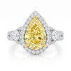 3Cttw Pear Shaped Yellow Lab Grown Diamond (F/VS) Three Stone Bold Accented Engagement Ring in 14K Gold