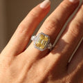 3Cttw Radiant Shaped Yellow Lab Grown Diamond (F/VS) Accented Three Stone Engagement Ring 14K Gold by Fine Color Jewels