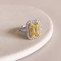 2.5Cttw Radiant Shaped Fancy Yellow Lab Grown Diamond (F/VS) Split Shank Engagement Halo Ring 14K Gold by Fine Color Jewels