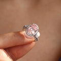 3Cttw Oval Shaped Pink Lab Grown Diamond (F/VS) Three Stone Halo Enagement Ring 14K Gold by Fine Color Jewels