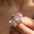 3Cttw Oval Shaped Pink Lab Grown Diamond (F/VS) Three Stone Halo Enagement Ring 14K Gold by Fine Color Jewels