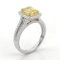 2.5Cttw Radiant Shaped Fancy Yellow Lab Grown Diamond (F/VS) Split Shank Engagement Halo Ring 14K Gold by Fine Color Jewels