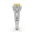 2.5Cttw Radiant Shaped Fancy Yellow Lab Grown Diamond (F/VS) Split Shank Engagement Halo Ring 14K Gold by Fine Color Jewels