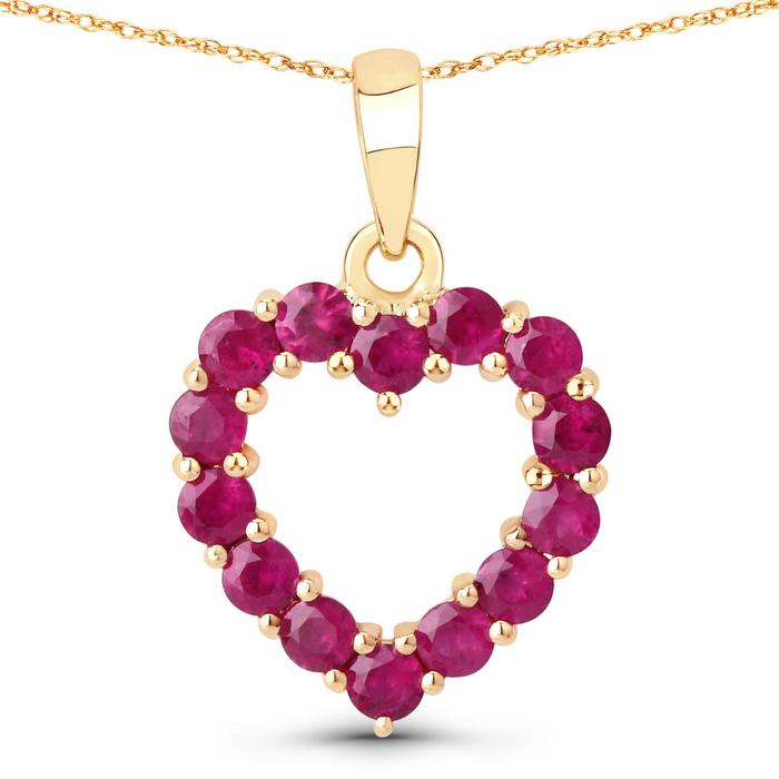 10K Yellow Gold Ruby Heart Necklace by Fine Color Jewels