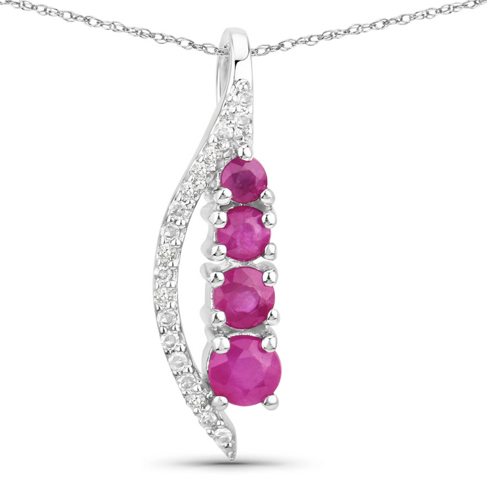 14K White Gold Ruby Diamond Necklace by Fine Color Jewels