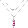 14K White Gold Ruby Diamond Necklace by Fine Color Jewels