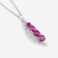 14K White Gold Ruby Diamond Necklace by Fine Color Jewels