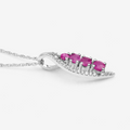 14K White Gold Ruby Diamond Necklace by Fine Color Jewels