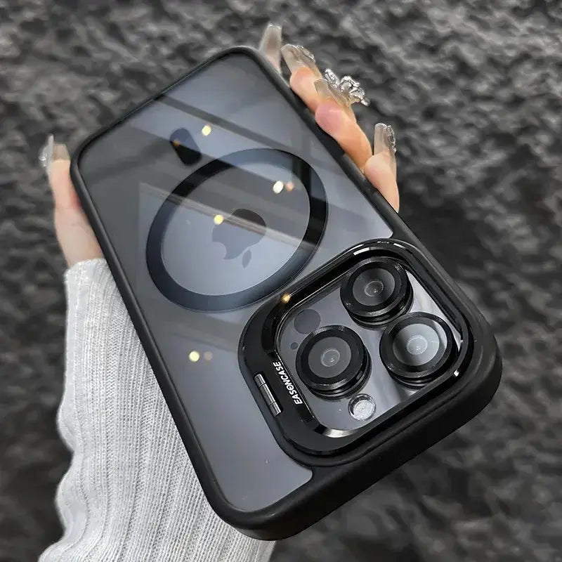 Luxury Magnetic Shockproof Phone Case For iPhone 16 17 15 14 13 12 11 Pro Max Funda For Magsafe Stand Glass Lens