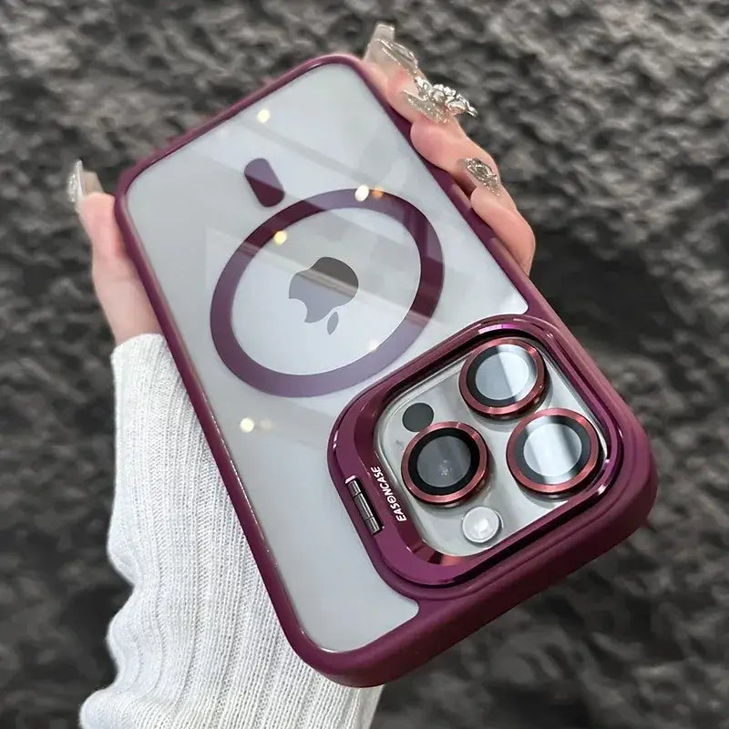 Luxury Magnetic Shockproof Phone Case For iPhone 16 17 15 14 13 12 11 Pro Max Funda For Magsafe Stand Glass Lens