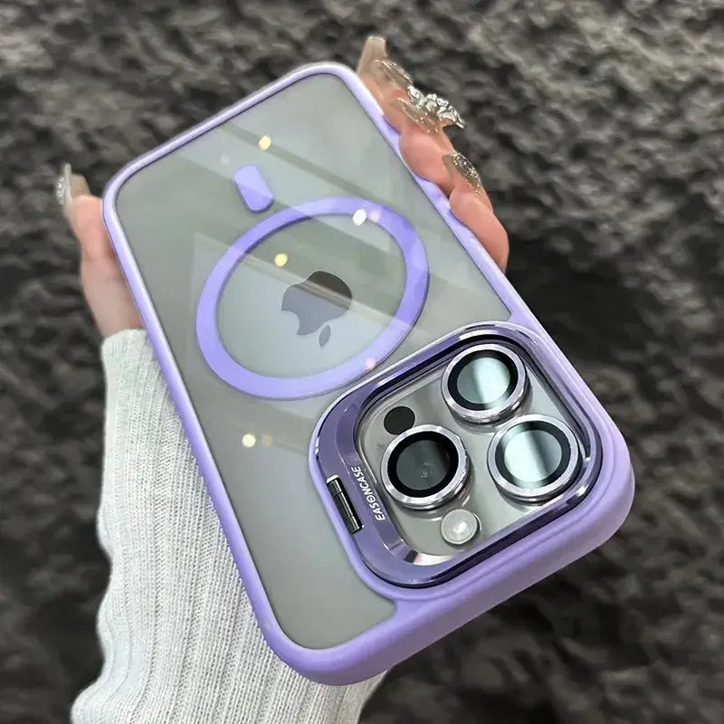 Luxury Magnetic Shockproof Phone Case For iPhone 16 17 15 14 13 12 11 Pro Max Funda For Magsafe Stand Glass Lens