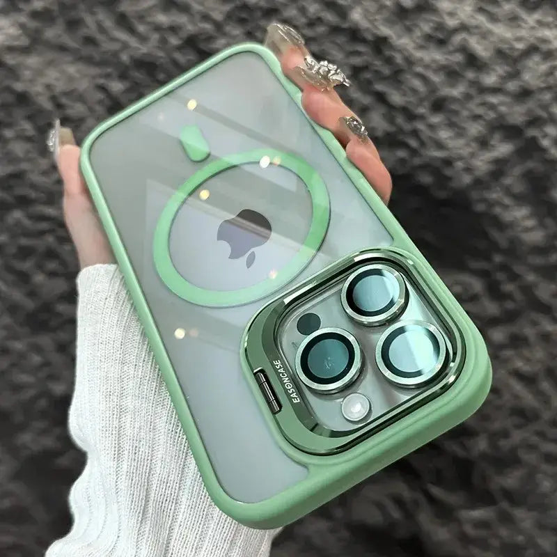 Luxury Magnetic Shockproof Phone Case For iPhone 16 17 15 14 13 12 11 Pro Max Funda For Magsafe Stand Glass Lens