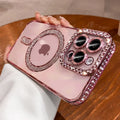 Fashion Girl Pink Crystal Glitter Transparent Magnetic Case For iPhone 16 15 11 12 13 14 Pro Max Wireless Charging Diamond Cover by Perfect Stock