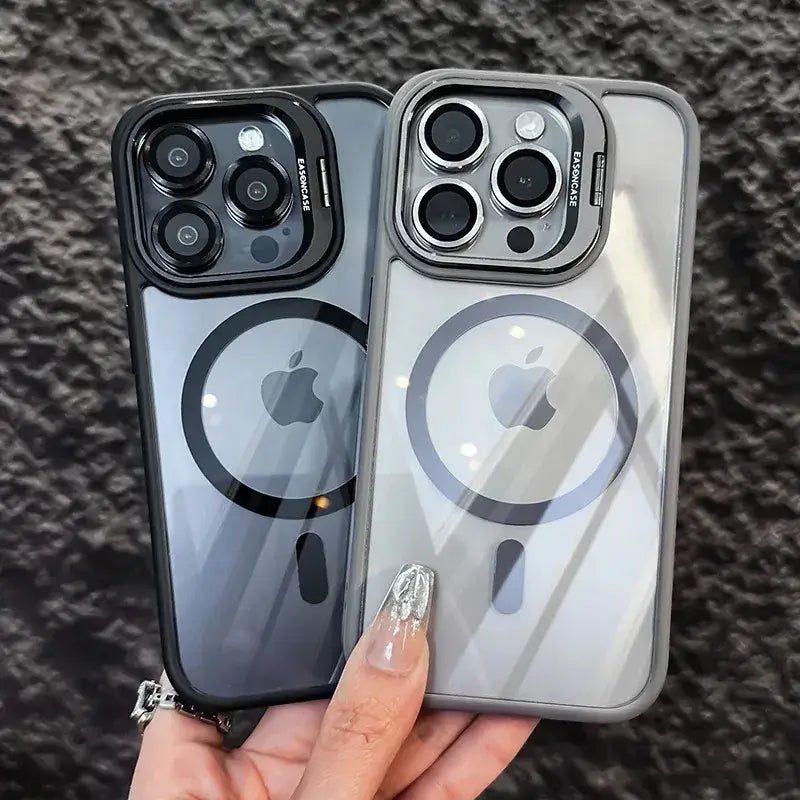 Luxury Magnetic Shockproof Phone Case For iPhone 16 17 15 14 13 12 11 Pro Max Funda For Magsafe Stand Glass Lens