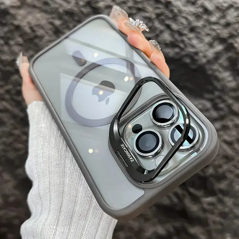 Luxury Magnetic Shockproof Phone Case For iPhone 16 17 15 14 13 12 11 Pro Max Funda For Magsafe Stand Glass Lens