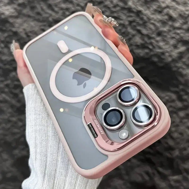 Luxury Magnetic Shockproof Phone Case For iPhone 16 17 15 14 13 12 11 Pro Max Funda For Magsafe Stand Glass Lens