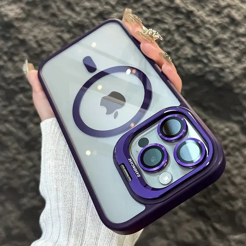 Luxury Magnetic Shockproof Phone Case For iPhone 16 17 15 14 13 12 11 Pro Max Funda For Magsafe Stand Glass Lens