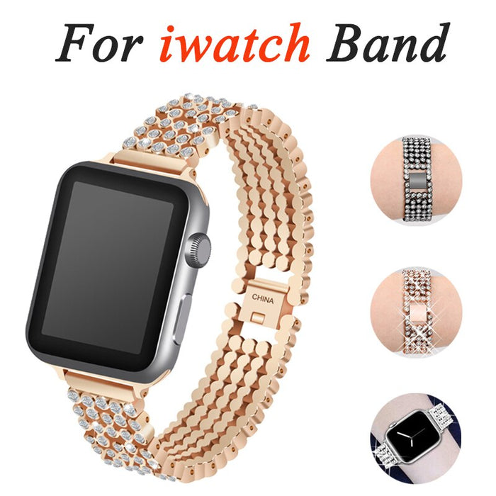 Stainless Steel Diamond Apple Watch Band – Series 4–11, SE, Ultra by Arleathercraft