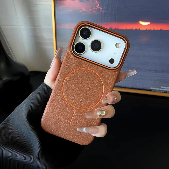 Luxury Leather Texture Magnetic Case For iPhone 17 Air 16 15 14 Plus 13 12 11 Pro Max For Magsafe Shockproof Soft TPU Cover by Perfect Stock