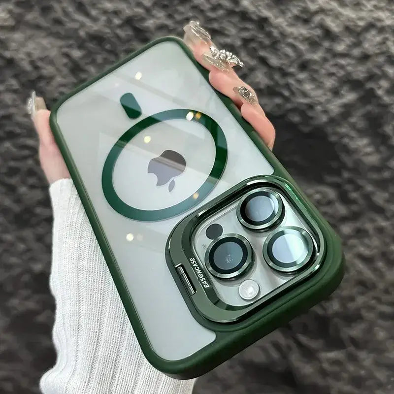 Luxury Magnetic Shockproof Phone Case For iPhone 16 17 15 14 13 12 11 Pro Max Funda For Magsafe Stand Glass Lens