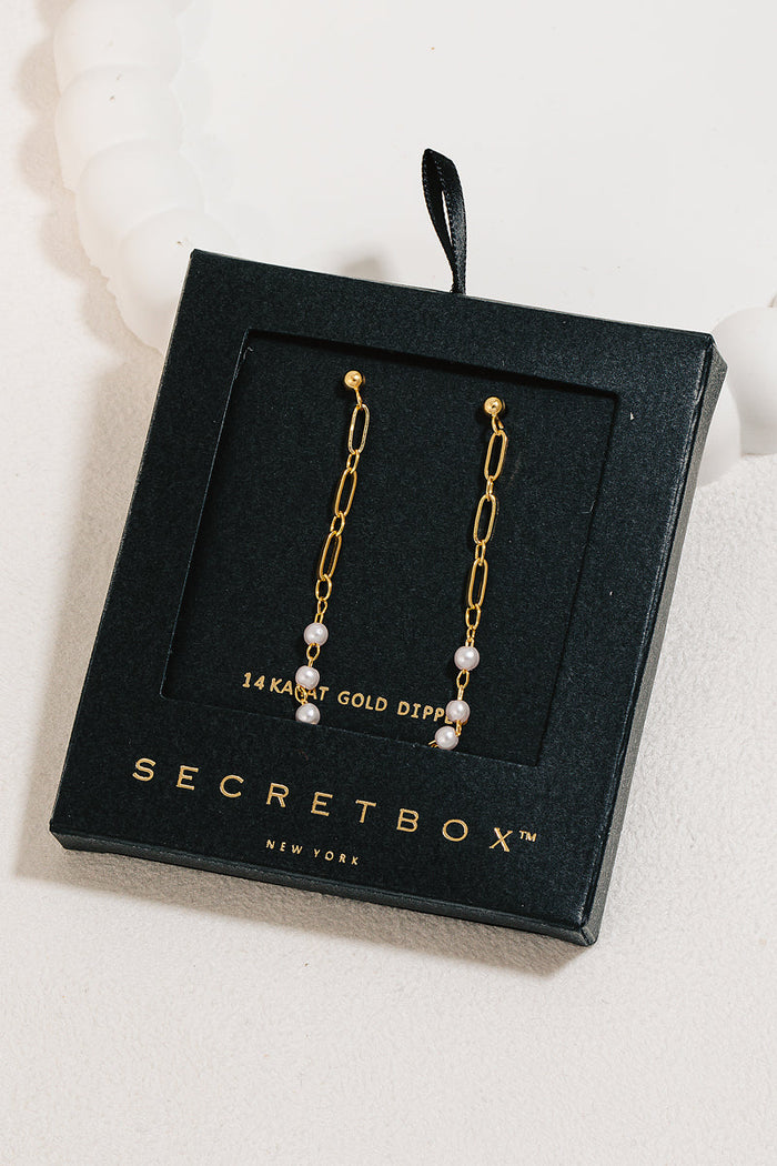 Gold Dipped Pearl And Chain Dangle Earrings by Boutique 23