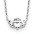 14k White Gold Claddagh Necklace by Fine Color Jewels