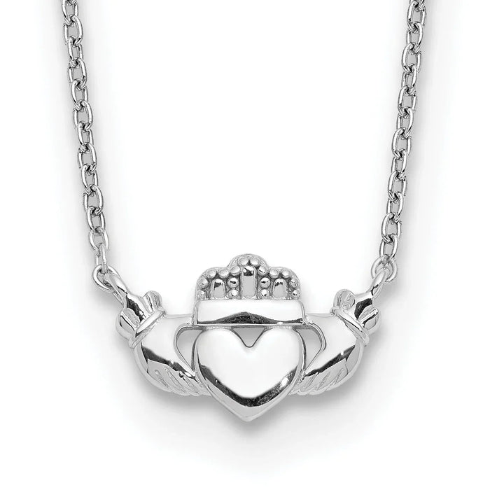 14k White Gold Claddagh Necklace by Fine Color Jewels