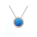 Blue Opal Round Halo Necklace by Fine Color Jewels