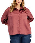 LoveFire Trendy Plus Size Hammered-Satin Button-Down Blouse by Vanessa Jane