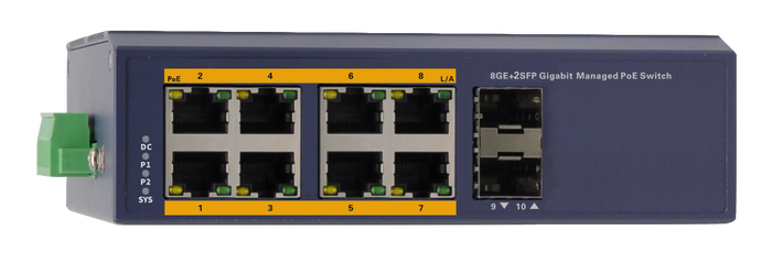 Silarius SIL-INDSW8P1G2SFP 10 Ports Gigabit managed industrial PoE switch - 8 Gigabit RJ45 ports and 2 Gigabit SFP slots by Silarius