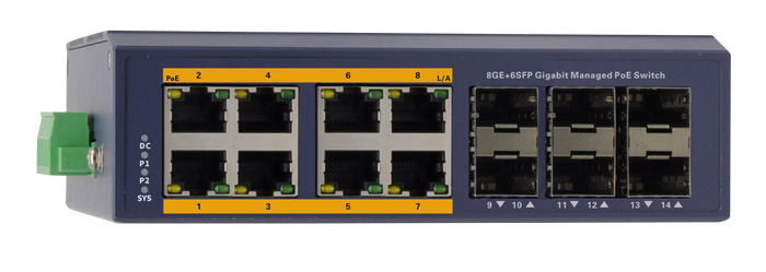 Silarius SIL-INDSW8P1G6SFP 14 Ports Gigabit managed industrial PoE switch - 8 Gigabit RJ45 ports and 6 Gigabit SFP slots by Silarius
