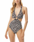 Michael Michael Kors Animal-Print Cut-Out Halter One-Piece Swimsuit, Size 14 by Vanessa Jane
