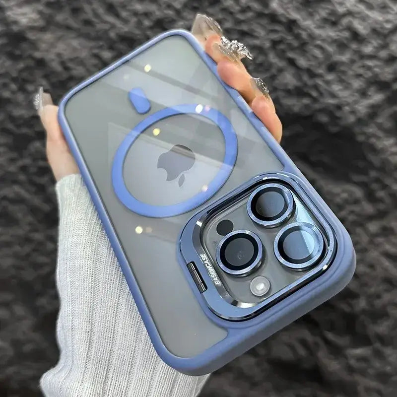 Luxury Magnetic Shockproof Phone Case For iPhone 16 17 15 14 13 12 11 Pro Max Funda For Magsafe Stand Glass Lens