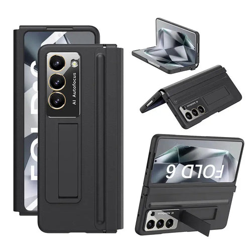 Skin Friendly Matte Leather Bracket Case With Hinge Protection For Samsung Galaxy Z Fold 6 5 4 by Merch Section