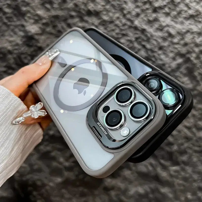 Luxury Magnetic Shockproof Phone Case For iPhone 16 17 15 14 13 12 11 Pro Max Funda For Magsafe Stand Glass Lens