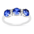 1.65 Ct Round Created Ceylon Blue Sapphire Prong Silver Three Stone Ring by Fine Color Jewels