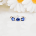 1.65 Ct Round Created Ceylon Blue Sapphire Prong Silver Three Stone Ring by Fine Color Jewels