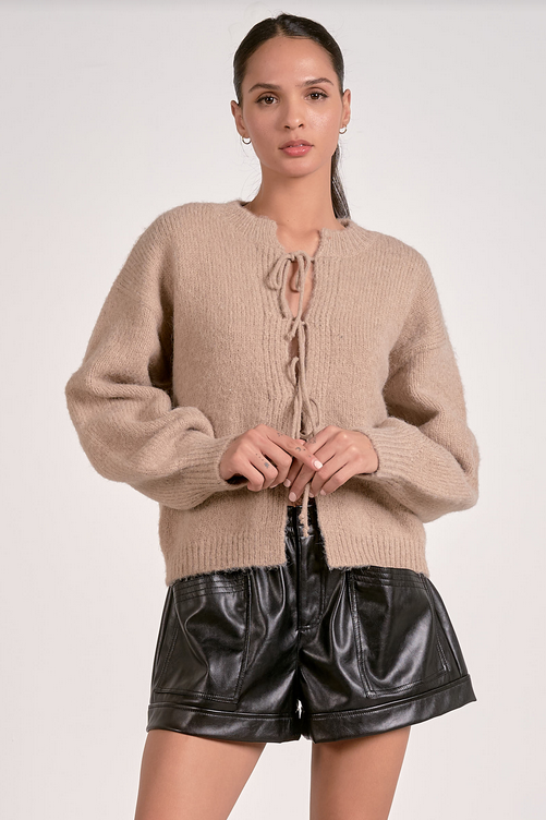 The Cozy Tie Cardigan: Macchiato by Boutique 23