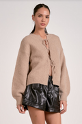 The Cozy Tie Cardigan: Macchiato by Boutique 23