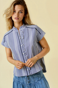Stripe & Gingham Button Down Detail Top by Boutique 23