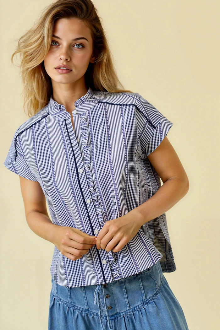 Stripe & Gingham Button Down Detail Top by Boutique 23